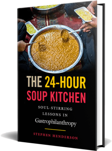 Book cover featuring a large pot of soup and bold title text.