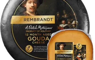 Package of 12-month aged Rembrandt Gouda cheese from Holland.