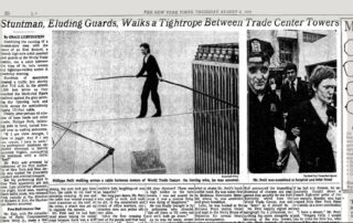 Tightrope walker between World Trade Center towers.