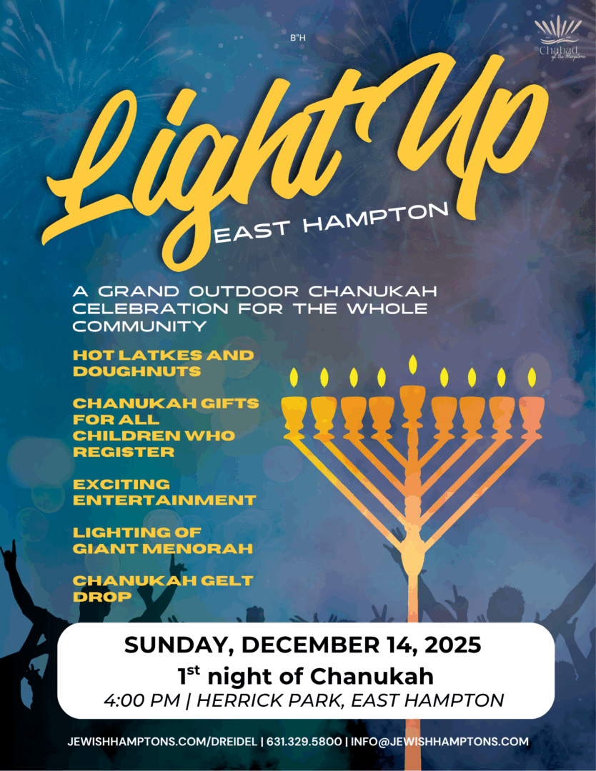 Outdoor Chanukah celebration with menorah lighting and community activities in East Hampton.