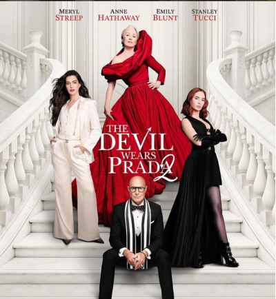 Poster of The Devil Wears Prada featuring main cast on a grand staircase.
